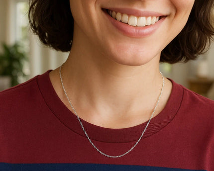 Sterling Silver Rhodium Plated Cable Chain (0.60 mm)