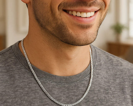 Sterling Silver Rhodium Plated Wheat Chain (3.20 mm)