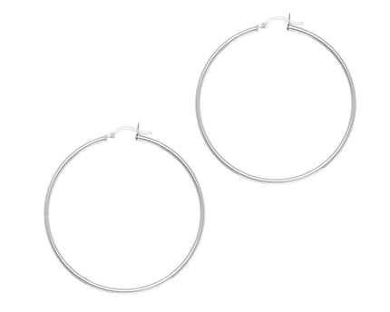 Rhodium Plated Hoop Earrings in Sterling Silver (2x50mm)