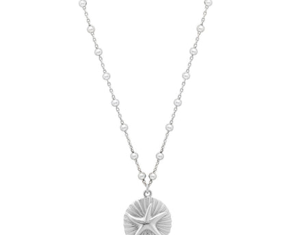 Sterling Silver Rhodium Plated Starfish Medallion Necklace