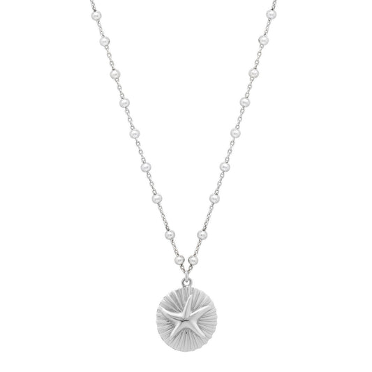 Sterling Silver Rhodium Plated Starfish Medallion Necklace