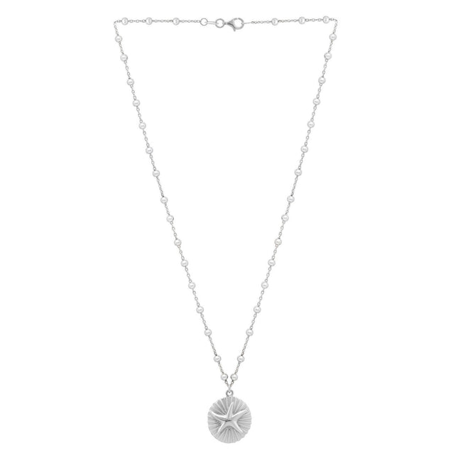Sterling Silver Rhodium Plated Starfish Medallion Necklace