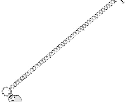 Sterling Silver Rhodium Plated Rolo Chain Bracelet with a Heart Charm (6.00 mm)