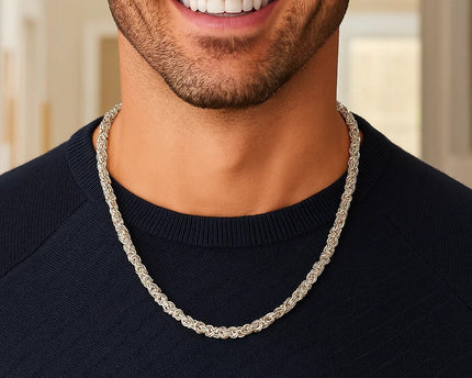 Sterling Silver Rhodium Plated Lite Square Byzantine Chain (4.80 mm)