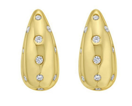 Sterling Silver Yellow Gold Plated Puffed Raindrop CZ Earrings