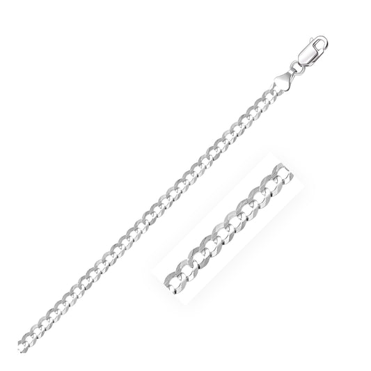 Rhodium Plated 3.7mm Sterling Silver Curb Style Chain (3.70 mm)