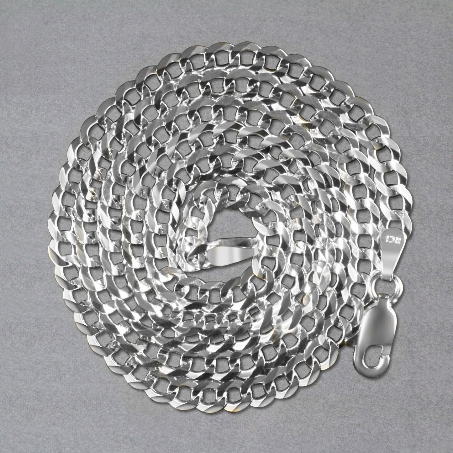 Rhodium Plated 3.7mm Sterling Silver Curb Style Chain (3.70 mm)