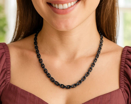 Sterling Silver Black Ruthenium Plated Oval Link Chain (5.60 mm)