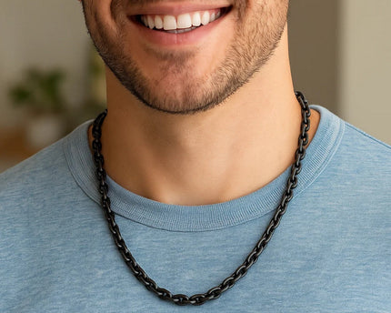 Sterling Silver Black Ruthenium Plated Oval Link Chain (5.60 mm)