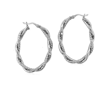 Sterling Silver Oval Hoop Braided Diamond Cut Earrings(4x22mm)