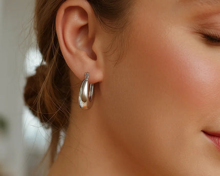 Sterling Silver Puffed Graduated Hoop Earrings
