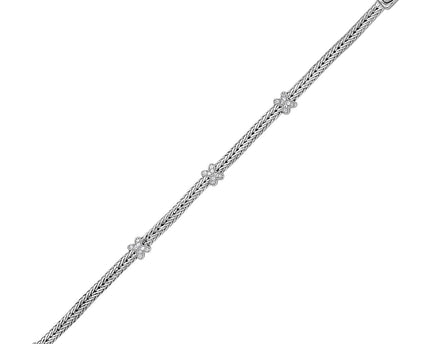 Woven Rope Bracelet with White Sapphire X Accents in Sterling Silver (2.00 mm)