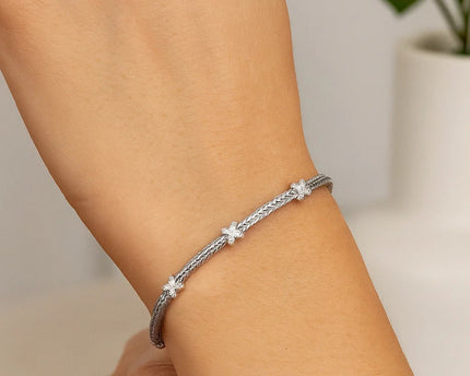 Woven Rope Bracelet with White Sapphire X Accents in Sterling Silver (2.00 mm)