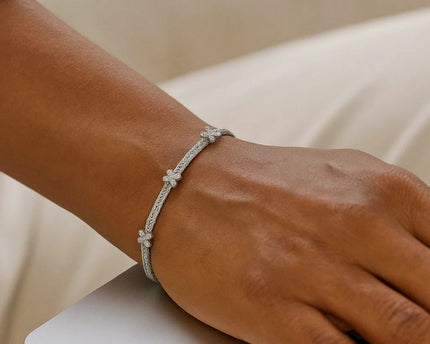 Woven Rope Bracelet with White Sapphire X Accents in Sterling Silver (2.00 mm)