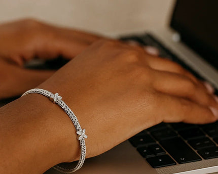 Woven Rope Bracelet with White Sapphire X Accents in Sterling Silver (2.00 mm)