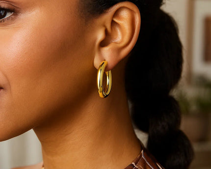Sterling Silver Yellow Gold Plated Round Hoop Earrings