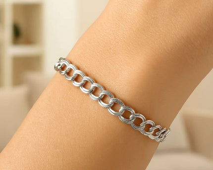 Sterling Silver Ridged Circular Chain Bracelet with Rhodium Plating (6.00 mm)