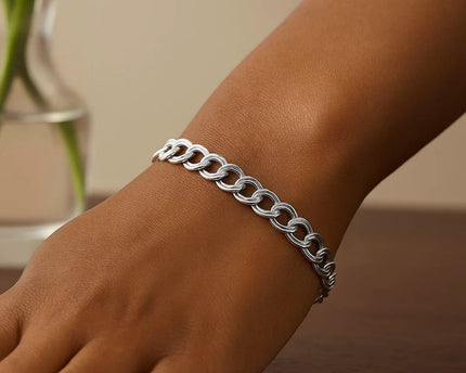 Sterling Silver Ridged Circular Chain Bracelet with Rhodium Plating (6.00 mm)