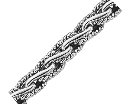 Oxidized Sterling Silver Mens Chain Bracelet in a Cable Motif (8.50 mm)
