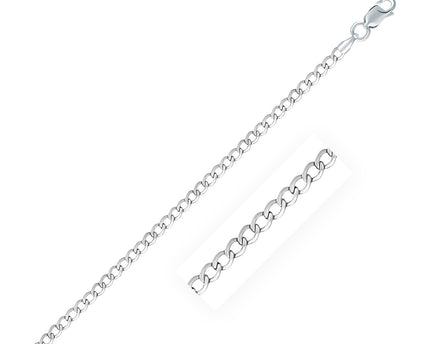 Rhodium Plated Sterling Silver Curb Style Chain (3.00 mm)