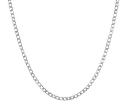 Rhodium Plated Sterling Silver Curb Style Chain (3.00 mm)