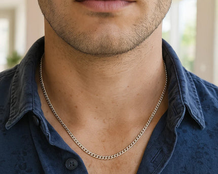 Rhodium Plated Sterling Silver Curb Style Chain (3.00 mm)