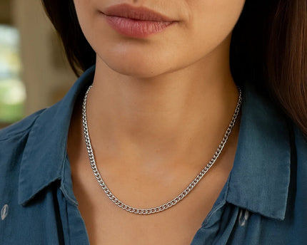 Rhodium Plated Sterling Silver Curb Style Chain (3.00 mm)