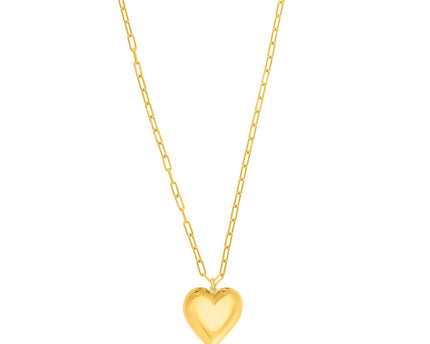 Sterling Silver Gold Plated Large Puffed Heart Long Necklace