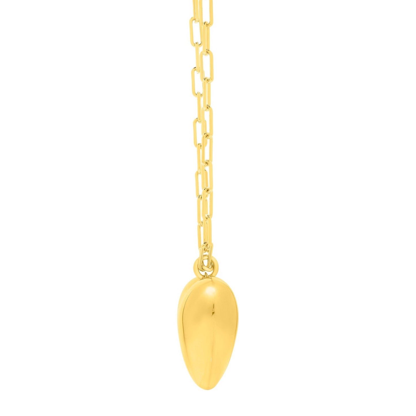 Sterling Silver Gold Plated Large Puffed Heart Long Necklace