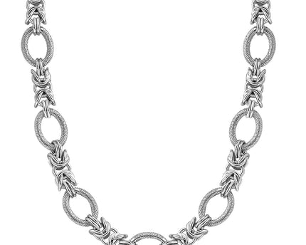 Sterling Silver  Rhodium Plated Knot Style and Textured Oval Chain Necklace