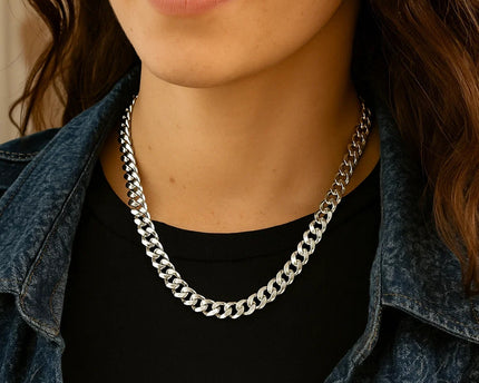 Rhodium Plated Sterling Silver Curb Style Chain (7.90 mm)