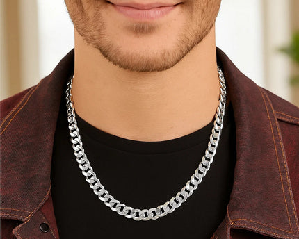 Rhodium Plated Sterling Silver Curb Style Chain (7.90 mm)