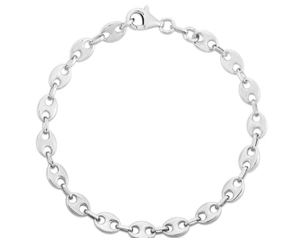 Sterling Silver Rhodium Plated Puffed Mariner Bracelet (3.70 mm)