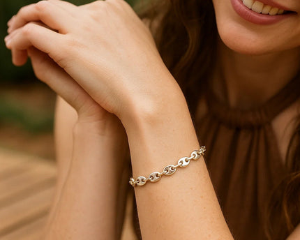 Sterling Silver Rhodium Plated Puffed Mariner Bracelet (3.70 mm)