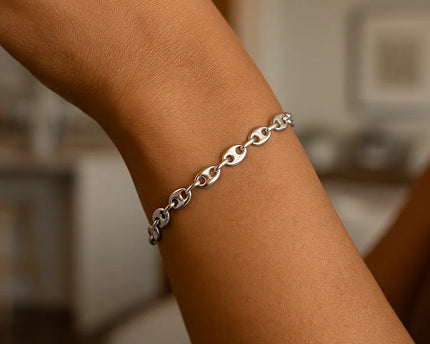 Sterling Silver Rhodium Plated Puffed Mariner Bracelet (3.70 mm)