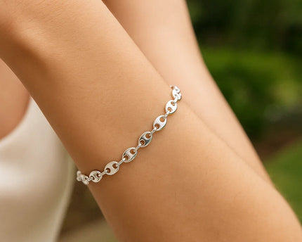 Sterling Silver Rhodium Plated Puffed Mariner Bracelet (3.70 mm)