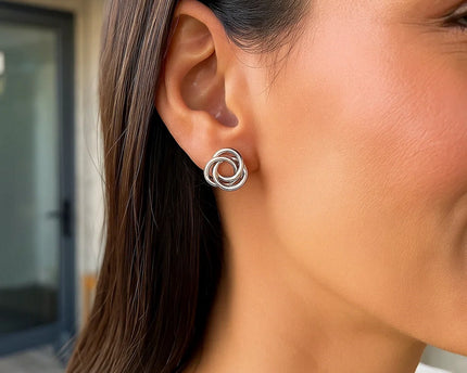 Polished Open Love Knot Earrings in Sterling Silver