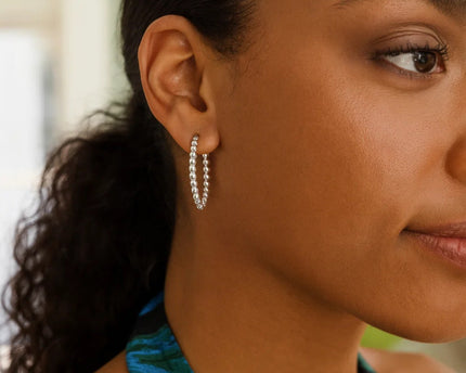 Sterling Silver Small Bead Hoop Earrings