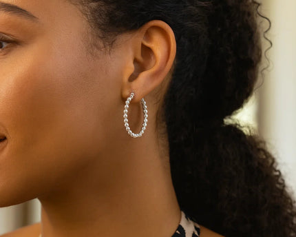 Sterling Silver Small Bead Hoop Earrings
