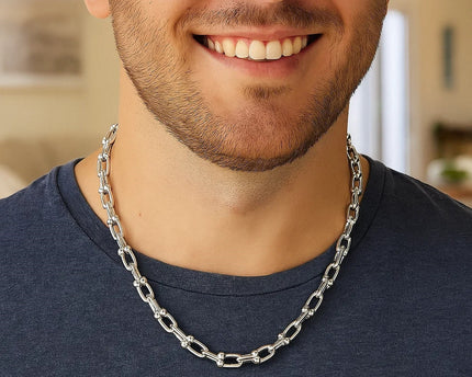 Sterling Silver Rhodium Plated Jax Link Bead Chain (9.30 mm)