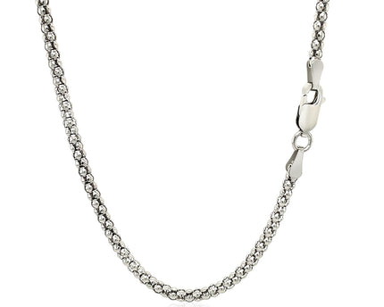 Rhodium Plated 2.5mm Sterling Silver Popcorn Style Chain (2.50 mm)
