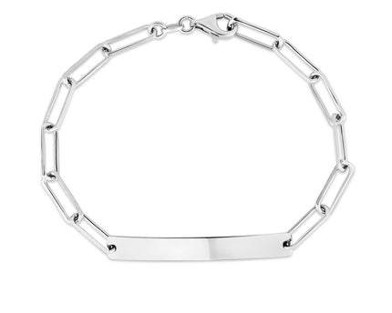 Sterling Silver Rhodium Plated Engravable ID Bar Paperclip Bracelet (2.10 mm)