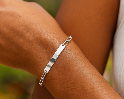 Sterling Silver Rhodium Plated Engravable ID Bar Paperclip Bracelet (2.10 mm)