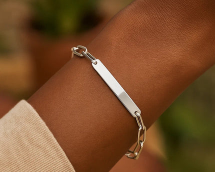 Sterling Silver Rhodium Plated Engravable ID Bar Paperclip Bracelet (2.10 mm)