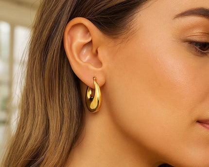 Sterling Silver Yellow Gold Plated Sculptural Crescent Hoop Earrings