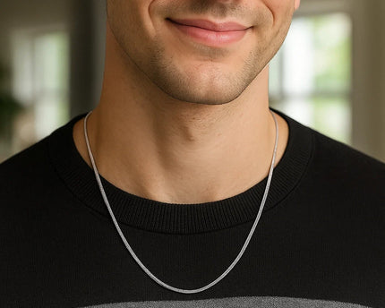 Rhodium Plated 1.3mm Sterling Silver Snake Style Chain (1.30 mm)