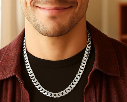 Rhodium Plated Sterling Silver Curb Style Chain (8.40 mm)
