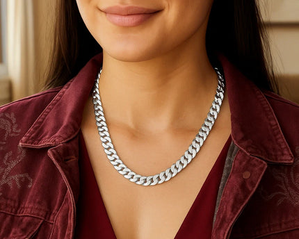Rhodium Plated Sterling Silver Curb Style Chain (8.40 mm)