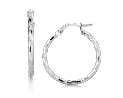 Sterling Silver Diamond Cut Hoop Earrings with Rhodium Plating (2x20mm)