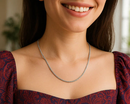 Sterling Silver Rhodium Plated Wheat Chain (1.50 mm)